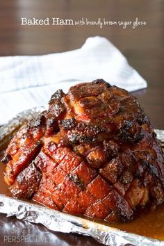 baked ham with brown sugar glaze on top