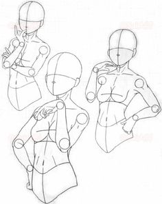 the drawing shows how to draw an anime character with different poses and body shapes, including head