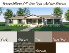 this is an artist's rendering of the exterior of a house with green shutters