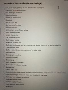 a list with the words best friend bucket list before college