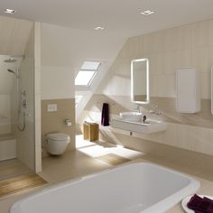 a bathroom with a bathtub, sink, and toilet in the middle of it