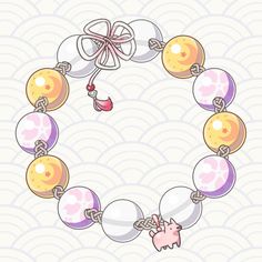 an illustration of a bracelet with beads and charms in pastel colors on a white background