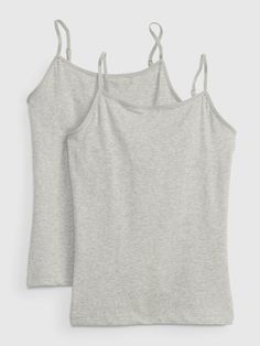 Made with 95% organically grown cotton.  Organic cotton is better for people and the environment because it's grown without the use of harmful synthetic pesticides and fertilizers.  Soft, stretch knit.  Round neck.  Spaghetti straps. Basic Cotton Camisole With Spaghetti Straps, Basic Cotton Tank Top With Adjustable Straps, Basic Cotton Camisole With Tank Straps, Basic Cotton Cami Camisole, Basic Cotton Top With Spaghetti Straps, Cotton Camisole With Straps, Summer Gray Cotton Camisole, Casual Gray Cotton Camisole, Seamless Cotton Camisole