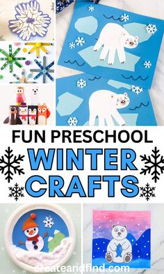 DIY winter crafts for kids. Winter Hand Print Crafts For Kids, Simple January Crafts For Kids, Winter Craft Projects For Kids, Kids Winter Crafts Preschool, Winter Kindergarten Activities Crafts, Winter Preschool Projects, Quick Winter Crafts For Kids, Snow Themed Crafts For Kids, Prek Snowflake Craft