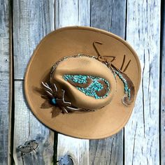 Pearls and Tirquoise - Etsy Artisan Turquoise Hat For Western-themed Events, Artisan Turquoise Hats For Western-themed Events, Western Turquoise Brimmed Fedora, Handmade Brown Felt Hat For Western-themed Events, Turquoise Bohemian Hat For Western-themed Events, Handmade Western Brown Felt Hat, Turquoise Country Hat For Western-themed Events, Burned Hats, Cowboy Hat Bands