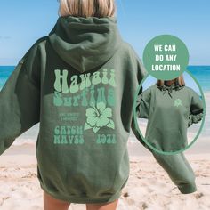 "Hawaii Surf Sweatshirt. Lightweight, fine gauge crewneck sweatshirts for women are perfect for layering. This is a must-have for any season.  Trendy Shirts: https://etsy.me/3MywvSr Trending sweatshirt: https://etsy.me/3TbqsXn College Hoodie:  https://etsy.me/3yYlNg9GgbDf8 OUR SIZING IS ADULT UNISEX. This means it will be larger than normal women's sizing.  Please see photos for size charts 🌻 Please read the full description:   This hoodie/sweatshirt sizing is NOT oversized.  You need to order Green Letter Print Hoodie Sweatshirt, Green Hoodie Sweatshirt With Letter Print, Green Crew Neck Sweatshirt With Kangaroo Pocket, Green Relaxed Fit Hoodie With Letter Print, Green Relaxed Fit Crew Hoodie, Casual Crew Hoodie With Screen Print, Casual Crew Neck Hoodie With Screen Print, Tye Die Shirts, Hawaii Hoodie