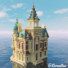 an image of a building that looks like it is made out of legos in the ocean