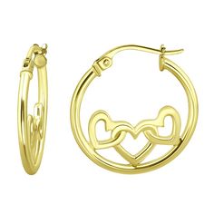 These Aleure Precioso 3 heart center hoop earrings offer lovely style. These Aleure Precioso 3 heart center hoop earrings offer lovely style.Click on this JEWELRY & WATCHES GUIDE to learn about fit, styles, materials and more! Diameter: 2 mm x 25 mm Backings: click-it Metal: sterling silver Plating: sterling silver, 18k gold flash plated Finish: polished Packaging: pouch Nickel free Size: One Size. Color: Gold Tone. Gender: female. Age Group: adult. Material: Gold Over Sterling. Valentine's Day Nickel-free Hoop Earrings, Valentine's Day Anniversary Metal Hoop Earrings, Nickel-free Hoop Earrings For Valentine's Anniversary, Pierced Hoop Earrings For Valentine's Day, Metal Heart Hoop Earrings For Anniversary, Pierced Hoop Heart Earrings For Anniversary, Metal Hoop Heart Earrings For Anniversary, Hypoallergenic Hoop Earrings For Valentine's Day Anniversary, Hypoallergenic Heart Hoop Earrings For Anniversary