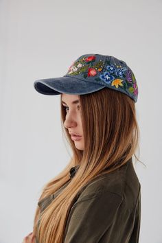 Hand embroidered baseball cap with flowersColor: blue baseball cap;Design: hand-embroidered gerbera with wildflowers;Capsize (head circumference): 55 - 67 cm;🌿PLEASE NOTE I NEED 3 WEEKS TO EMBROIDER THIS HAT FOR YOU🌿❗️❗️❗️ GET 10% OFF COUPON for our Etsy shop by signing up to our mailing listeepurl.com/gefZy5 ❗️❗️❗️CHECK OUR OTHER ACCESSORIES🌸 More Baseball hats:https://www.etsy.com/shop/KazkovaEmbroidery?ref=seller-platform-mcnav&section_id=25392998🌿 Kids Baseball hats:https://www.etsy. Embroidered Summer Trucker Hat With Curved Bill, Embroidered Summer Hats With Curved Bill, Summer Embroidered Hats With Curved Bill, Embroidered Curved Bill Hats For Summer, Summer Embroidered Curved Bill Hat, Spring Blue Baseball Cap With Embroidered Logo, Summer Hats With Floral Embroidery And Curved Bill, Spring Adjustable Baseball Cap With Curved Visor, Adjustable Floral Embroidery Hats For Spring