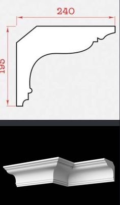 an image of a white crown moulder with measurements