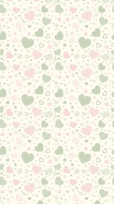 a wallpaper with hearts on it and dots in pastel green, pink and white