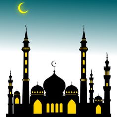 the silhouette of a mosque at night