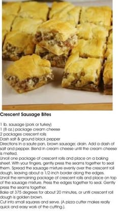 the recipe for crescent sausage bites is shown in this page, with instructions to make it