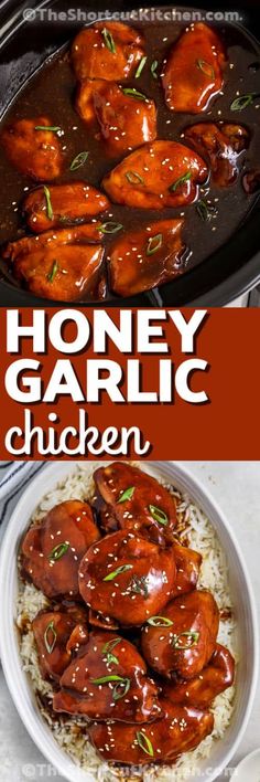 honey garlic chicken in a slow cooker with rice