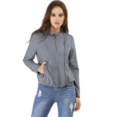 Refresh your Moto jacket collection with this lightweight jacket. Simple and understated, designed with a stand collar and center-front zip closure, making it versatile for styling up and down. It boasts button embellishments across the cuffs and neckline, inspired by the classic biker design. A contemporary join on a classic design, pair it this with jeans or over a dress for a chic outfit. Short Biker, Biker Design, Womens Moto Jacket, Suede Biker, Button Embellishments, Jacket Collection, Moto Biker Jacket, Chic Outfit, Woman Standing