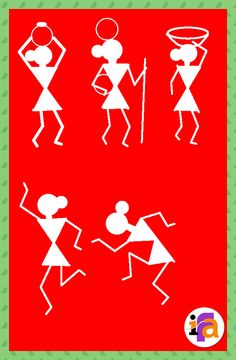 some white stickers on a red and green background with an image of people dancing