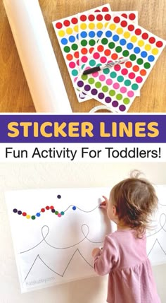 Are you looking for learning activities for your toddlers and preschoolers? You've got to try sticker lines! Turn your walls into a fine motor skill activity with just paper and dot stickers. This cheap activity provides hours of entertainment for kids while they secretly develop their motor skills.  I started making sticker lineups when my son was a toddler and just haven’t stopped. This activity is so simple to set up but the benefits for little kids are countless. Activity For Toddlers, Homeschool Preschool Activities, Fine Motor Activities For Kids, Easy Toddler Activities, Fun Activities For Toddlers, Baby Play Activities, Montessori Toddler Activities, Preschool Fine Motor, Baby Learning Activities