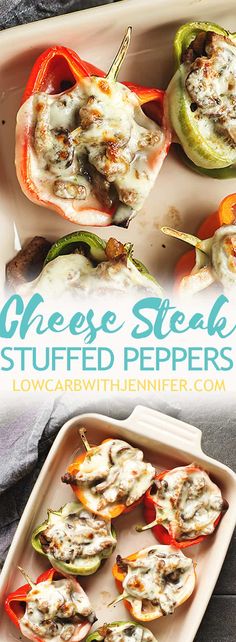 cheese stuffed stuffed peppers in a casserole dish with text overlay that reads cheese stuffed stuffed peppers