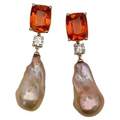 Michael Kneebone Madeira Citrine Sapphire Baroque Pearl Dangle Earrings Roman Jewelry, Art Jewelry Contemporary, Pearl Dangle Earrings, Baroque Pearl Earrings, Diamond Jewelry Designs, Diamond Dangle Earrings, Coral Earrings, Pink Topaz, Pearl Earrings Dangle