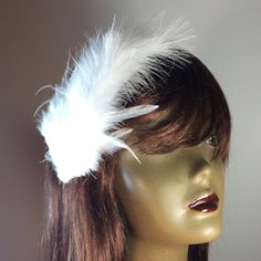 White Feather Hair Clip This is a custom hair clip created using super soft white feathers. It is very easy to wear. Simply clip the alligator-style clip onto either side of your head, above a bun or pony tail, or even clip onto the shoulder of a dress for extra flair. Perfect for Weddings, Masquerade Balls, Cosplay Events, Swan Costume Accessory, Flapper Theme, Fairy Festivals, Fanciful Halloween Costumes, Stage Performances, Dance Accessory; Evening Occasions and Cocktails; Vintage Gatherings, Swan Halloween, Swan Lake Costumes, Swan Costume, Ballerina Hair, Feather Hair Pieces, Ballet Headpieces, Flapper Hair, Black Tiara, Feather Headpiece