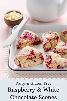 raspberry and white chocolate scones on a plate