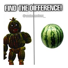 a watermelon and an image of a cartoon character with the caption, find the differences