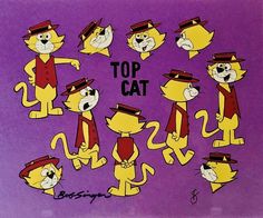 a group of cartoon cats wearing hats and scarves with the caption top cat