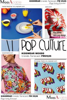 FW 25.26 kid's mood Pop culture - ModaCable Childrenswear Trends, Kidswear Trends, Vacation Fits, Kids Fashion Trends, Kids Mood, Trend Analysis, Baby Trend, Retro Pop