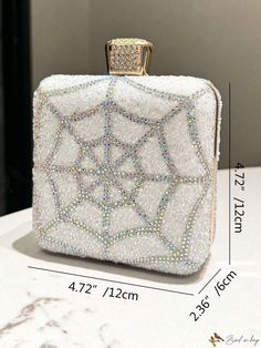 Bird in Bag - Elegant White Rhinestone Embellished Lady's Clutch Box Handbag White Rectangular Bags With Rhinestones, White Rectangular Bag With Rhinestones, White Rectangular Evening Bag With Rhinestones, White Rectangular Box Bag For Evening, White Rectangular Evening Box Bag, White Rectangular Case Box Bag For Evening, Box Handbag, Bag Elegant, Ladies Clutch