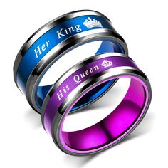 two rings with the words her king and his queen on them