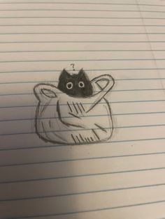 a drawing of a cat with a hat on it's head in a notebook