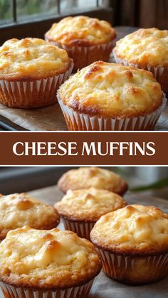 cheese muffins sitting on top of a baking sheet