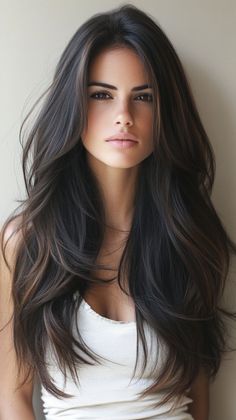 This dark brunette hairstyle features long layers that bring a natural flow and dimension. The face-framing pieces add a soft contour to the face, making it ideal for oval or heart-shaped faces. The deep brown tones give a rich, glossy finish that works beautifully with straight or wavy textures. Long Brunette Hair With Face Framing, Rich Brown Long Hair, Long Layers Frame Face, Brunette Face Frame Highlights, Layer Front Hair, Women Haircuts Long Layers, Long Layered Haircuts Dark Hair, U Shape Vs V Shape Haircut, Oval Face Framing Haircut