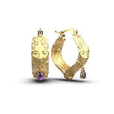 Liberty Style Gold Hoop Earrings - Oltremare Gioielli Face Earrings, Italian Craftsmanship, Italian Jewelry, Earring Crafts, Amethyst Gemstone, Gold Hoop, Gold Hoop Earrings, Deco Style, Pear Shape