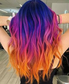 Fire Ombre Hair, Fire Hair, Galaxy Hair, Hair Color Underneath, Vivid Hair Color, Creative Hair Color