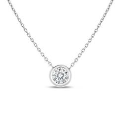 18kt White Gold Single Diamond Station Necklace Necklaces Roberto Coin Solitaire Necklace, Roberto Coin, Solitaire Necklaces, Bezel Set Diamond, White Gold Necklaces, Station Necklace, Fresh Look, Bezel Diamond, Bezel Setting