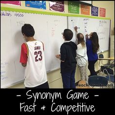 young children writing on a white board with the words syncynm game fast and competitive