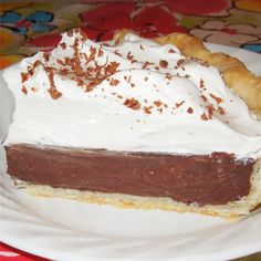 a piece of chocolate pie on a plate