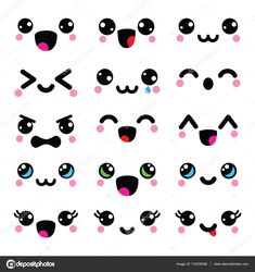 cartoon eyes and mouths with different expressions on white background, clip art for children's room