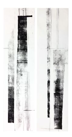 two black and white paintings with different lines