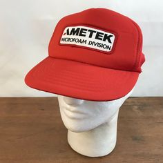 - Ametek Microfoam Division Red Polyester Foam Snapback Trucker Cap CH30 - Good overall used condition. Vintage Red Snapback Hat For Outdoor, Retro 5-panel Baseball Cap For Sports, Vintage 5-panel Trucker Hat For Sports, Vintage Red 5-panel Snapback Hat, Retro Red 5-panel Baseball Cap, Vintage Red Baseball Cap For Sports, Retro Red Trucker Hat For Sports Events, Vintage Red Snapback Hat For Sports Events, Red 5-panel Trucker Hat For Sports