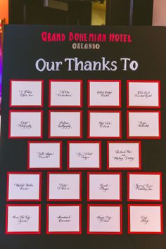 a sign that says our thanks to grand bohemian hotel