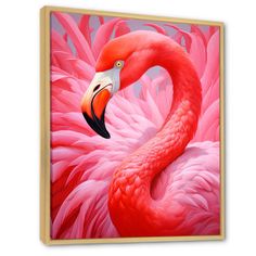 a pink flamingo bird with its head turned to the side