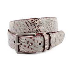 Italian Washed Crocodile Embossed Calfskin Belt in Taupe by Torino Leather Leather Company, Casual Belt, Nickel Finish, Emboss, Leather Belt, Calf Skin, Blue Jeans, Made In Usa, Genuine Leather