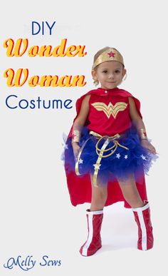 Diy Wonder Woman Costume, Superheroes Costumes, Wonder Woman Costume Diy, Wonder Woman Diy, Tiara Diy, Diy Superhero Costume, Make A Tutu, Baby Cost, Melly Sews