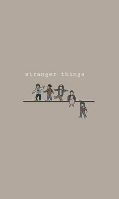 some people are walking on a line with the words strange things above them