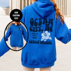 Summer Break Vibes | Ocean City Shirt | Ashbury Park Sweatshirt | Belmar | Long Beach, NJ | Toms River Beach Hoodies: https://etsy.me/37eabgO Beach Sweatshirts: https://etsy.me/3pdRnVI Beach Shirts:  https://etsy.me/3yYlNg9GgbDf8 OUR SIZING IS ADULT UNISEX. This means it will be larger than normal women's sizing.  Please see photos for size charts 🌻 Please read the full description:   This hoodie/sweatshirt sizing is NOT oversized.  You need to order at least 1-2 sizes larger for the extra bagg Bestie Hoodies, Surfer Sweatshirt, Long Island Beach, Beach Hoodies, Tye Die Shirts, Siesta Beach, Seaside Heights, Beach Hoodie, Beach Sweatshirt