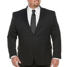 This Stafford men's big and tall Coolmax stretch suit jacket blends style and performance. Cut for a classic-fit from woven stretch-cotton, this lined single-breasted style features 5-pocket tailoring, sharp notch lapels, and a two-button closure. Pair it with suit pants and a button-down shirt. Front Style: Single BreastedFeatures: Stretch Fabric, LinedClosure Type: ButtonFit: Classic FitPockets: 2 Front Flap Pockets, 1 Chest Slip Pocket, 1 Inside Slip Pocket, 1 Inside Button PocketSleeve Length: Long SleeveFiber Content: 51% Cotton, 47% Polyester, 2% SpandexFabric Description: WovenLining: LinedLining Material: PolyesterCollar: Notch CollarCare: Dry Clean OnlyMaterial: Wool BlendCountry of Origin: Imported Black Wedding Guest Outfits, Wedding Guest Outfit Men, Big Shorts, Fitted Suit, Black Suits, Mens Big And Tall, Suit Jackets, Big & Tall, Big And Tall