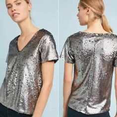 Anthropologie Vanessa Virginia Silver Sequin Blouse Sz S Nwt B-9 Color: Silver Description: Pullover Lined Fabric: Polyester Approximate Across Measurement: Bust 21”Length 26” Great Condition Smoke Free Pet Free Storage Spring V-neck Sequin Tops, Spring V-neck Tops With Sequins, Glamorous Short Sleeve Blouse For Fall, Sequined V-neck Tops For Fall, Glamorous Spring Workwear Tops, Glamorous Short Sleeve Tops For Fall, Casual Sequined V-neck Top, Casual V-neck Sequined Tops, Silver Sequin Top