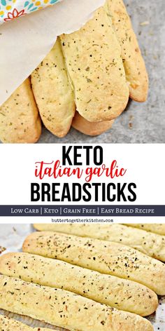 keto italian garlic breadsticks with text overlay